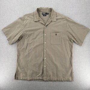 VTG Y2K Polo Ralph Lauren Adams Loop Collar Shirt Men XL Green Tan Check Camp